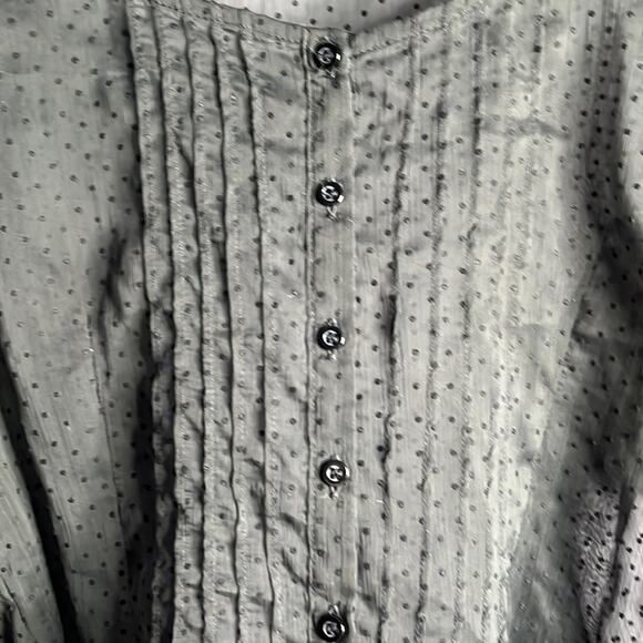 Silence + Noise Black Pin Dot Sheer Puff Sleeve Blouse Size Small - Picture 4 of 7